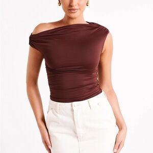 Meshki Off-Shoulder Brown Blouse